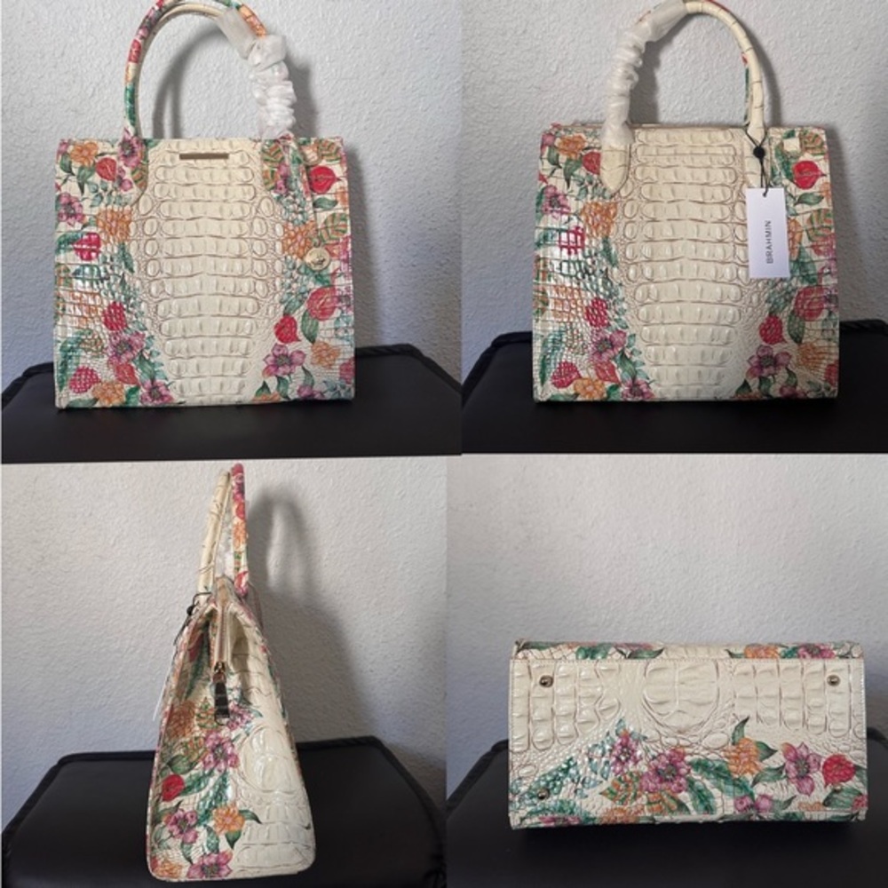 NWT BRAHMIN CAROLINE SATCHEL CROC-EMBOSSED LEATHER SHOULDER BAG FLORAL PRINT‎ - Picture 6 of 15